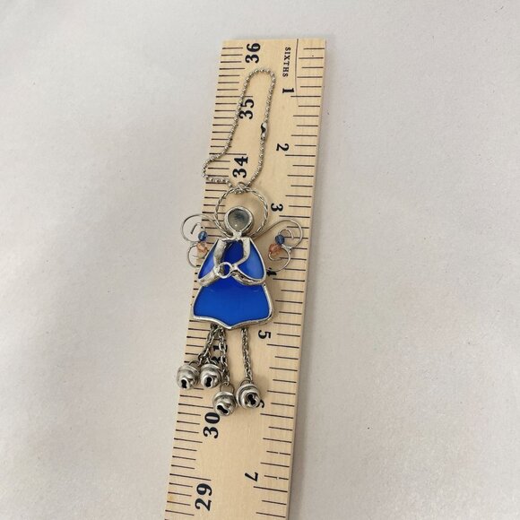 Stained Glass Guardian Angel Beaded Bells Hanging Suncatcher Ornament Vintage - Picture 9 of 9